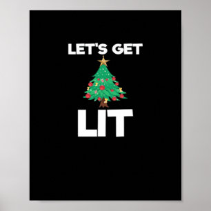 Let's Get Lit Christmas Tree Holiday Drinking Poster