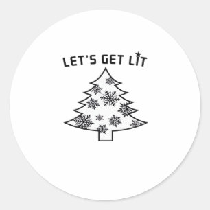 Let's Get Lit Christmas Tree Holiday Lights Essent Classic Round Sticker