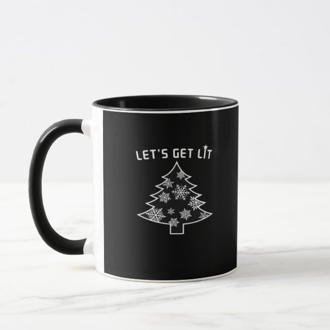 Let's Get Lit Christmas Tree Holiday Lights Essent Mug (Left)