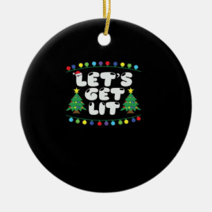 Let's Get Lit Christmas Tree Jingle Bells Ceramic Ornament