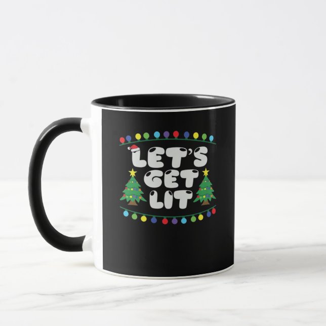 Let's Get Lit Christmas Tree Jingle Bells  Mug (Left)
