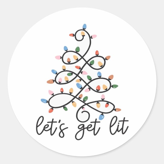 Let's Get Lit Christmas Tree Lights Classic Classic Round Sticker (Front)