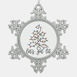 Let's Get Lit Christmas Tree Lights Classic Snowflake Pewter Christmas Ornament