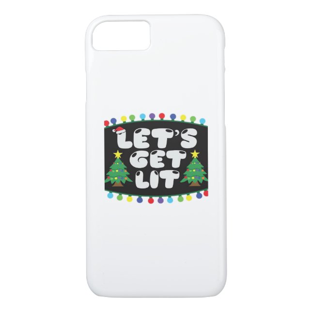 Let's Get Lit Christmas Tree Merry Funny Jokes Sat Case-Mate iPhone Case (Back)