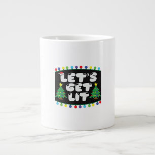 Let's Get Lit Christmas Tree Merry Funny Jokes Sat Large Coffee Mug