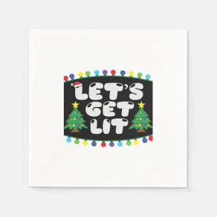 Let's Get Lit Christmas Tree Merry Funny Jokes Sat Napkin