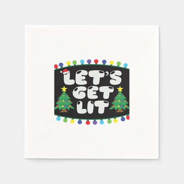 Let's Get Lit Christmas Tree Merry Funny Jokes Sat Napkin (Front)