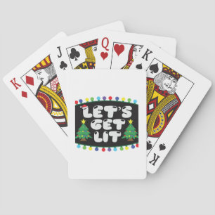 Let's Get Lit Christmas Tree Merry Funny Jokes Sat Playing Cards