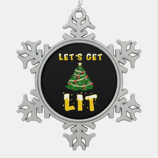 Let's Get Lit Classic Creative Unique Snowflake Pewter Christmas Ornament (Front)