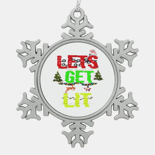 Let's Get Lit Classic Funny Retro Snowflake Pewter Christmas Ornament (Front)