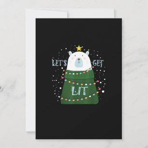 Let's Get Lit Cute Bear Christmas Pajamas Holiday Card