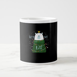 Let's Get Lit Cute Bear Christmas Pajamas Large Coffee Mug