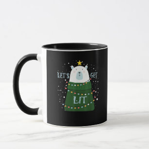 Let's Get Lit Cute Bear Christmas Pajamas Mug