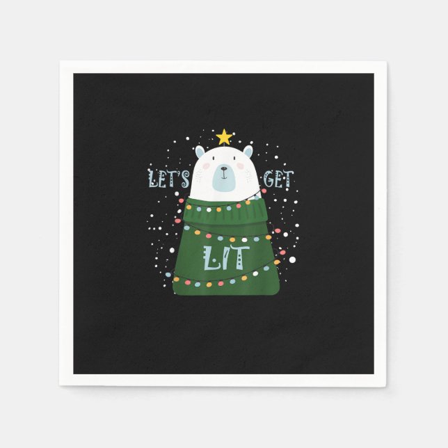 Let's Get Lit Cute Bear Christmas Pyjamas Napkin (Front)