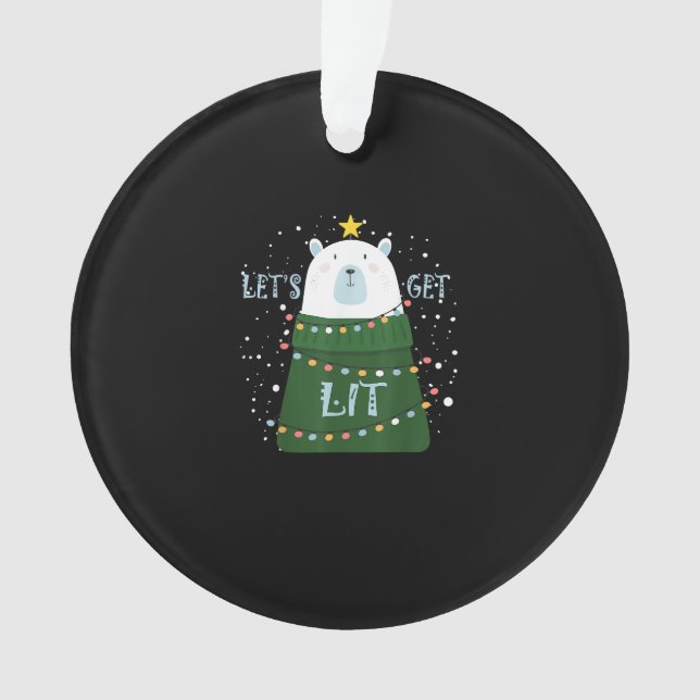 Let's Get Lit Cute Bear Christmas Pyjamas Ornament (Front)