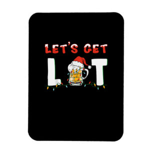 Let's Get Lit Drinking Beer Santa Hat Christmas Li Magnet