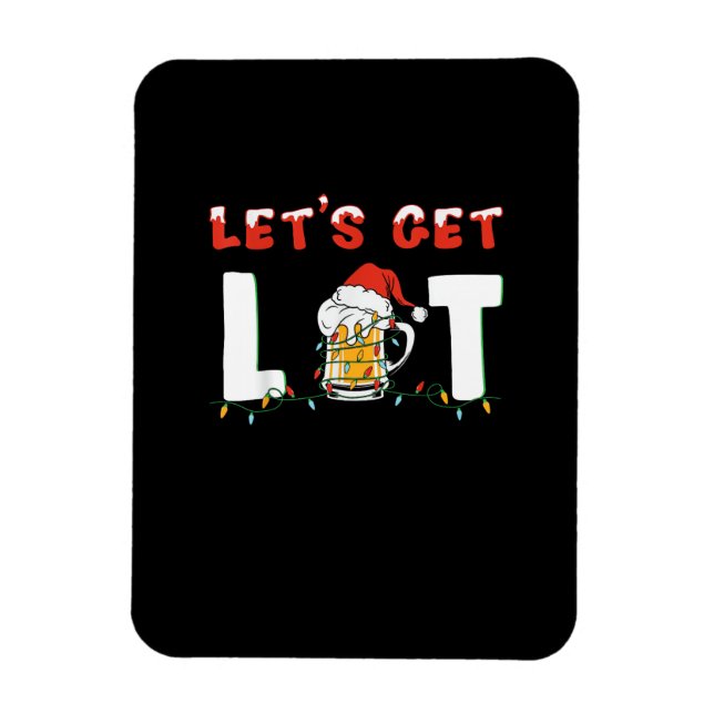 Let's Get Lit Drinking Beer Santa Hat Christmas Li Magnet (Vertical)
