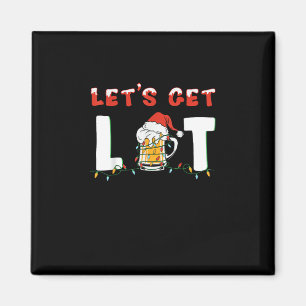 Let's Get Lit Drinking Beer Santa Hat Christmas Li Magnet