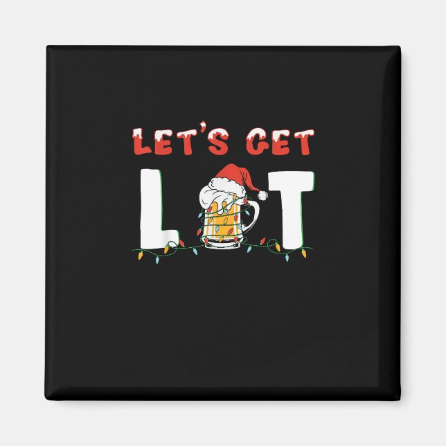 Let's Get Lit Drinking Beer Santa Hat Christmas Li Magnet (Front)