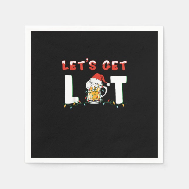 Let's Get Lit Drinking Beer Santa Hat Christmas Li Napkin (Front)