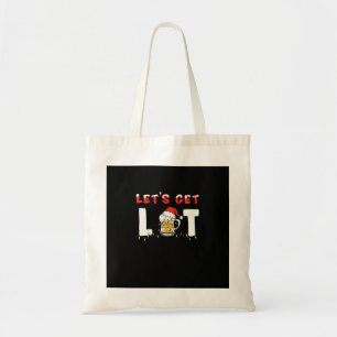 Let's Get Lit Drinking Beer Santa Hat Christmas Li Tote Bag