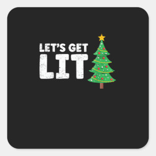 Let's Get Lit Drinking Christmas Square Sticker