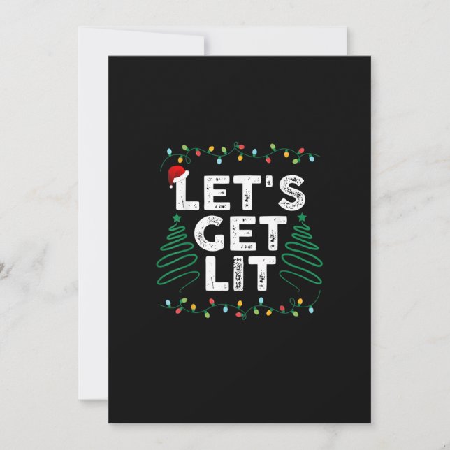 Let's Get Lit Drinking Funny Christmas Gift Holiday Card (Front)