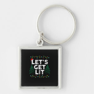 Let's Get Lit Drinking Funny Christmas Gift Key Ring
