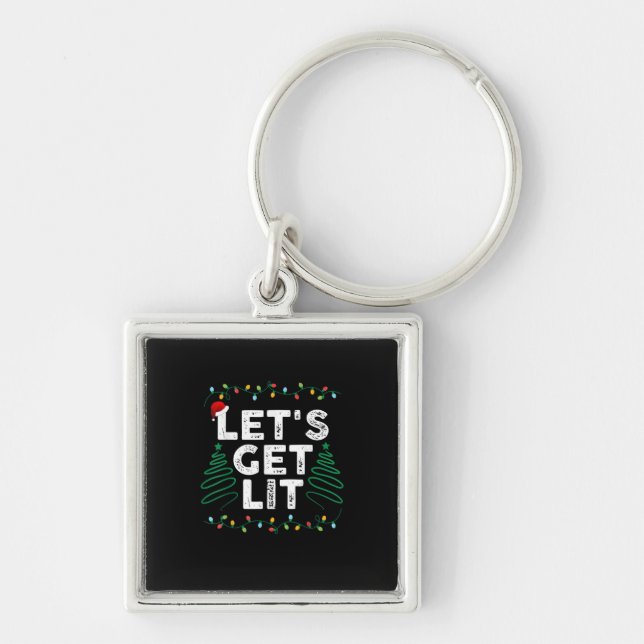 Let's Get Lit Drinking Funny Christmas Gift Key Ring (Front)