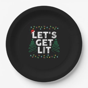 Let's Get Lit Drinking Funny Christmas Gift Paper Plate