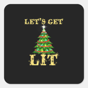 Let's Get Lit Drinking Funny Christmas Square Sticker