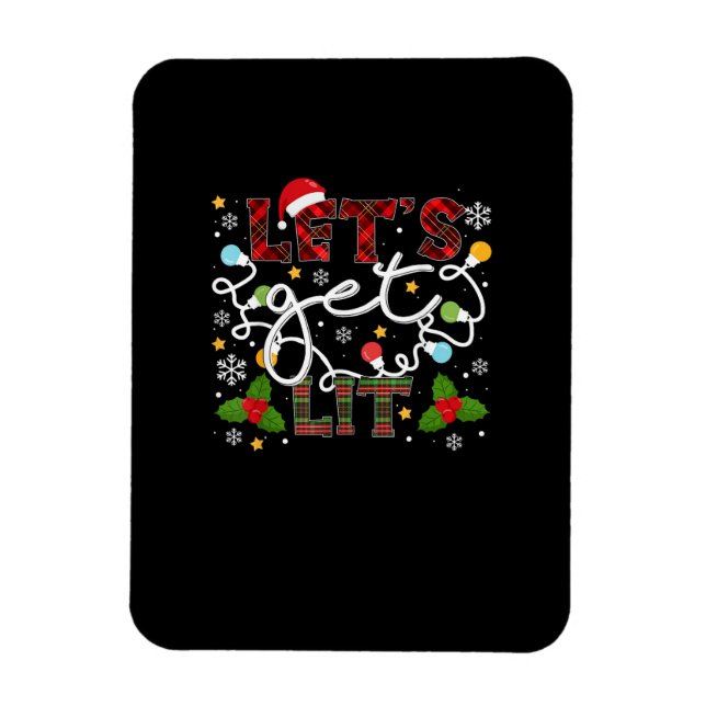 Let's Get Lit Drinking Santa Christmas Lights Magnet (Vertical)