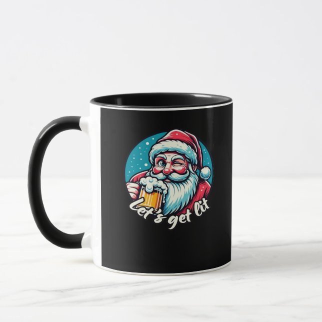 Let's Get Lit Drinking Santa Classic Mug (Left)
