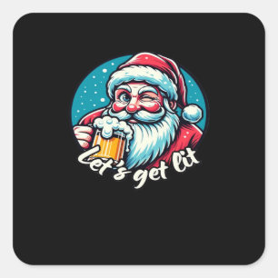 Let's Get Lit Drinking Santa Classic Square Sticker