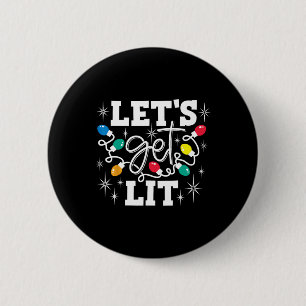 Let's Get Lit Drinking Santa Hat Christmas Lights 6 Cm Round Badge
