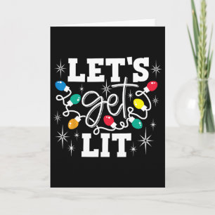 Let's Get Lit Drinking Santa Hat Christmas Lights Card
