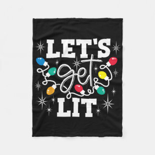 Let's Get Lit Drinking Santa Hat Christmas Lights Fleece Blanket
