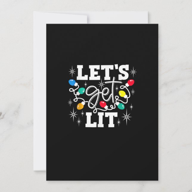 Let's Get Lit Drinking Santa Hat Christmas Lights  Holiday Card (Front)
