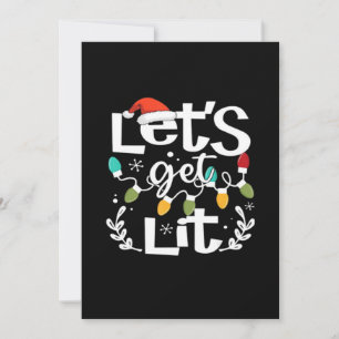 Let's Get Lit Drinking Santa Hat Christmas Lights Holiday Card