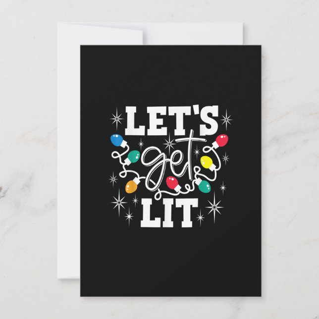 Let's Get Lit Drinking Santa Hat Christmas Lights  Invitation (Front)