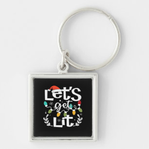 Let's Get Lit Drinking Santa Hat Christmas Lights Key Ring
