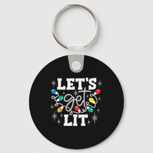 Let's Get Lit Drinking Santa Hat Christmas Lights Key Ring