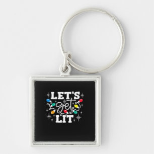 Let's Get Lit Drinking Santa Hat Christmas Lights Key Ring