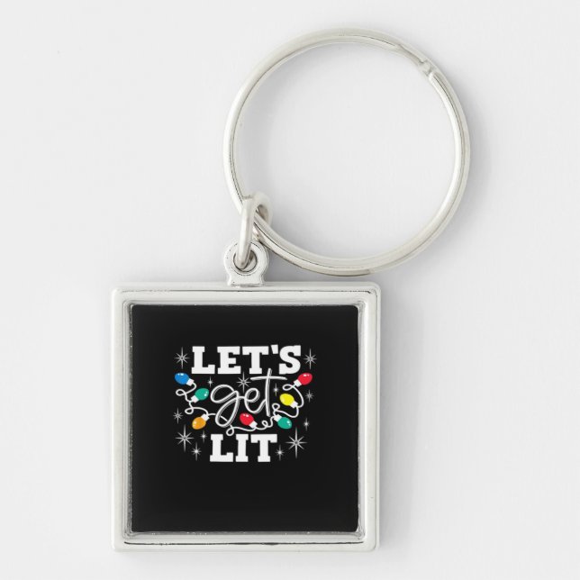 Let's Get Lit Drinking Santa Hat Christmas Lights  Key Ring (Front)