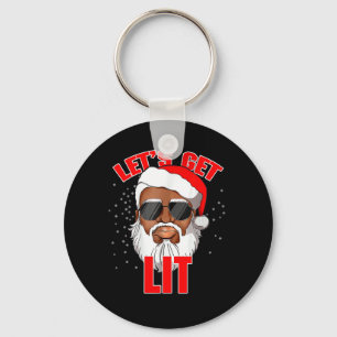 Let's Get Lit Drinking Santa Hat Christmas Lights Key Ring
