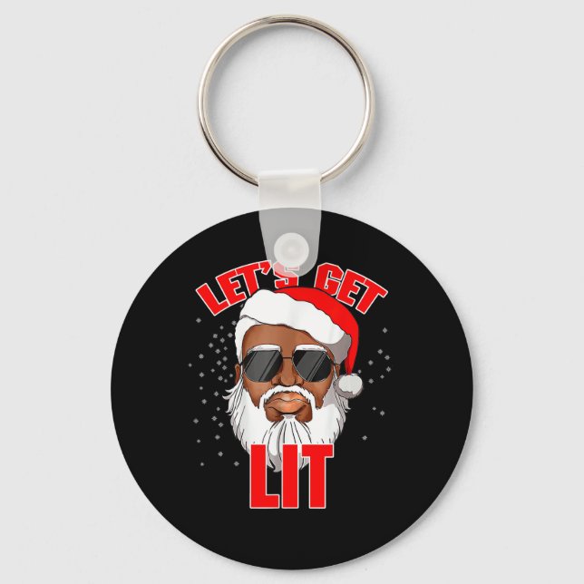 Let's Get Lit Drinking Santa Hat Christmas Lights  Key Ring (Front)