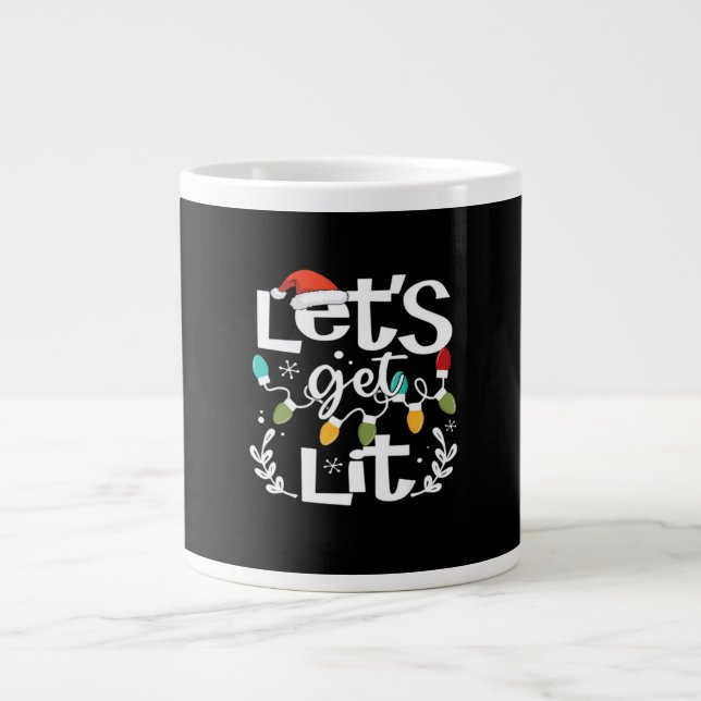 Let's Get Lit Drinking Santa Hat Christmas Lights  Large Coffee Mug (Front)