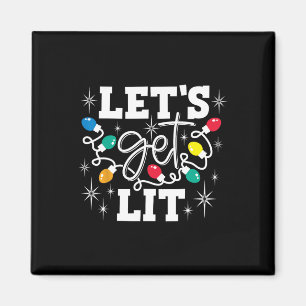 Let's Get Lit Drinking Santa Hat Christmas Lights Magnet
