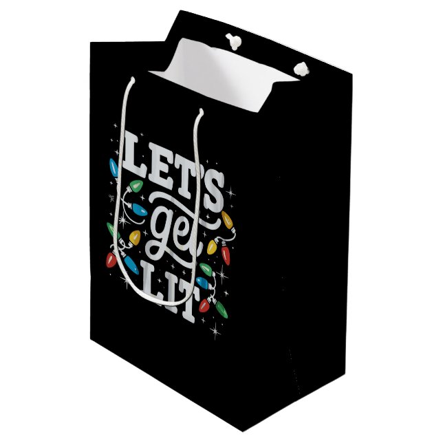 Let's Get Lit Drinking Santa Hat Christmas Lights  Medium Gift Bag (Front Angled)