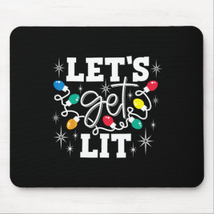 Let's Get Lit Drinking Santa Hat Christmas Lights  Mouse Pad